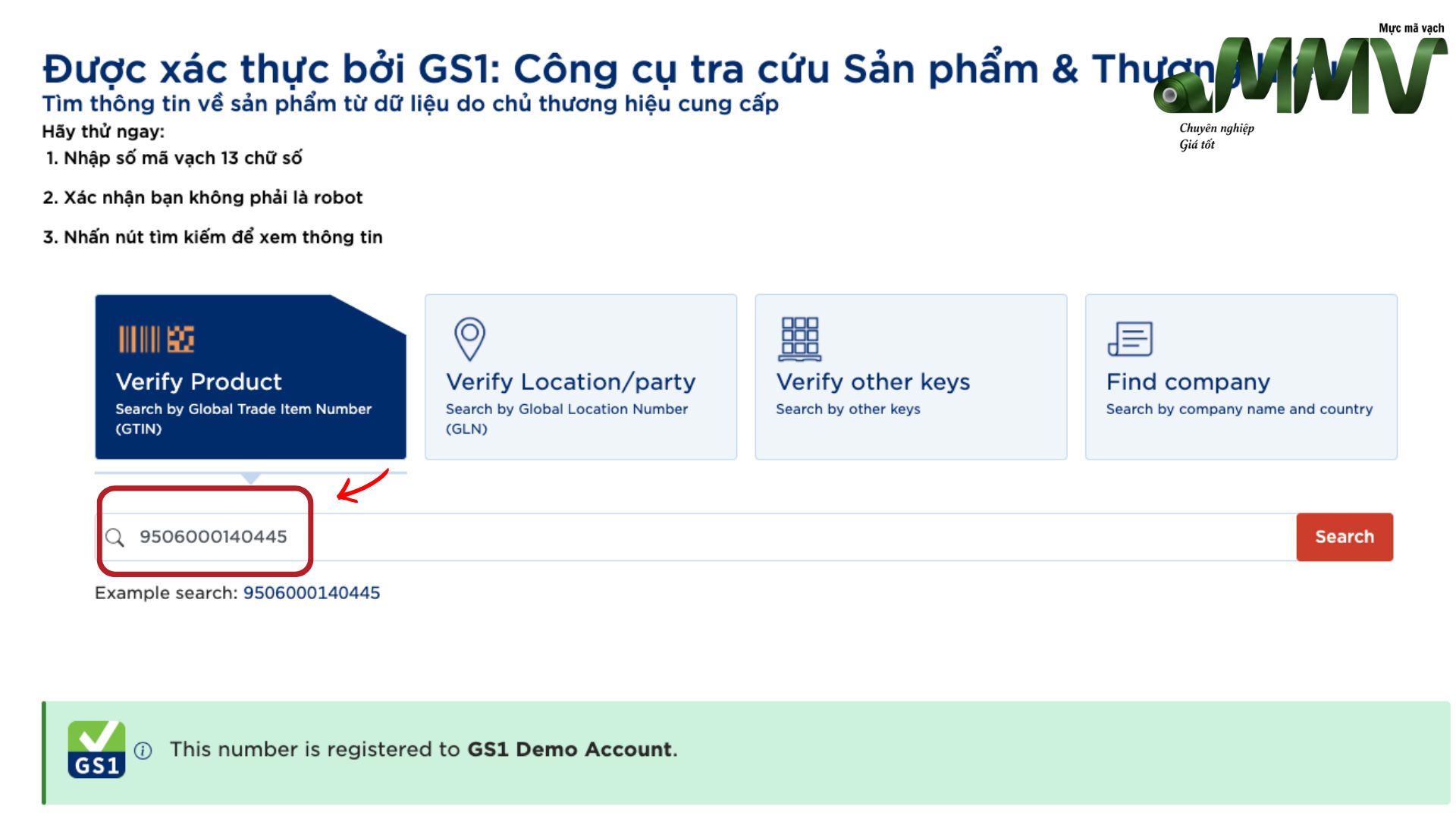 Kiểm tra mã vạch trực tuyến thông qua website của GS1